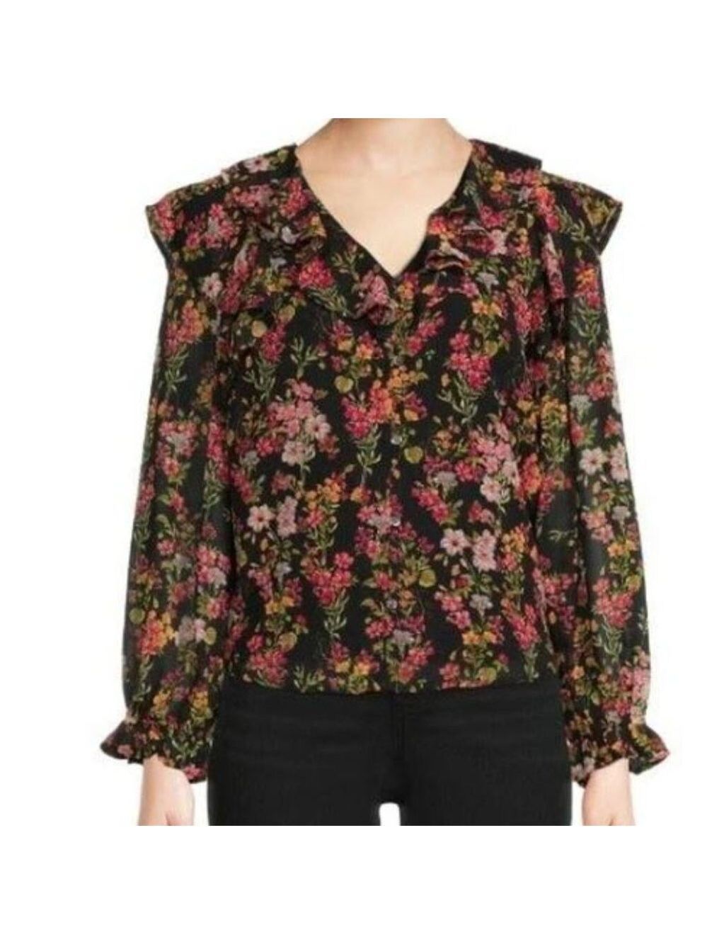 NWT Time and‎ Tru Women's Floral Blouse Top with Ruffles Size XL